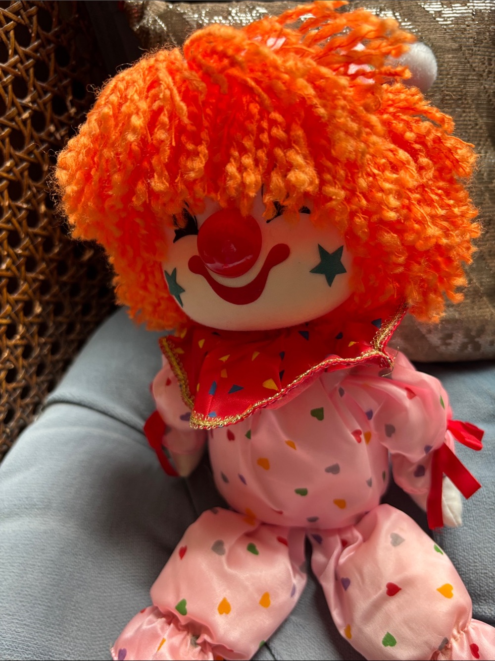 Adorable Orange-Haired musical Clown Doll with matching hat